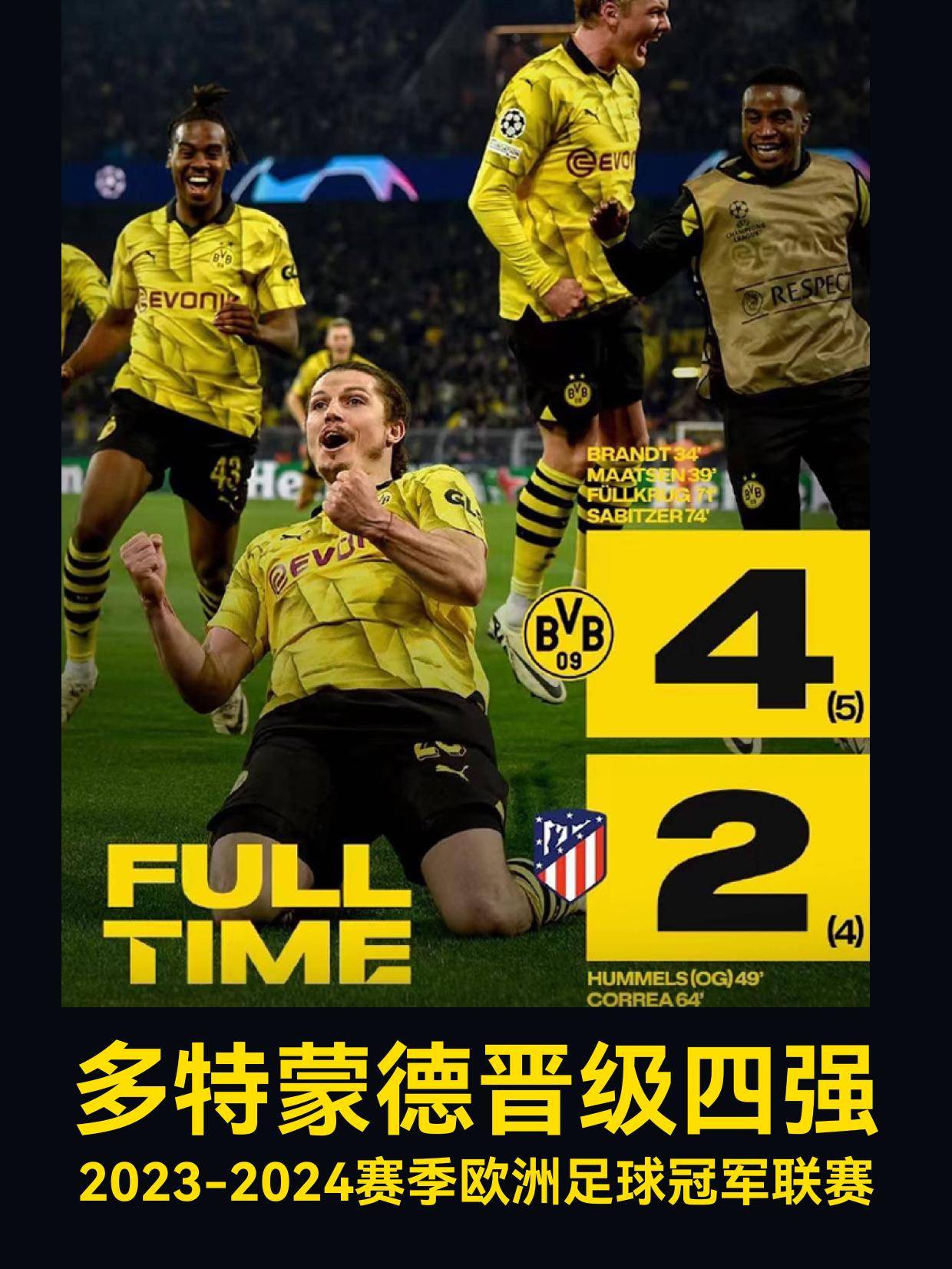 尤文图斯主场大胜多特蒙德，晋级欧冠四强！
